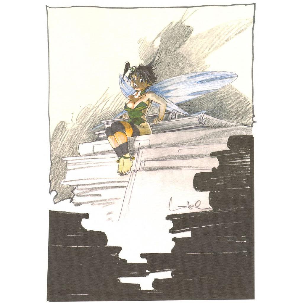 Ex-Libris Loisel Peter Pan - Fée Clochette Bibliothèque (40x30)