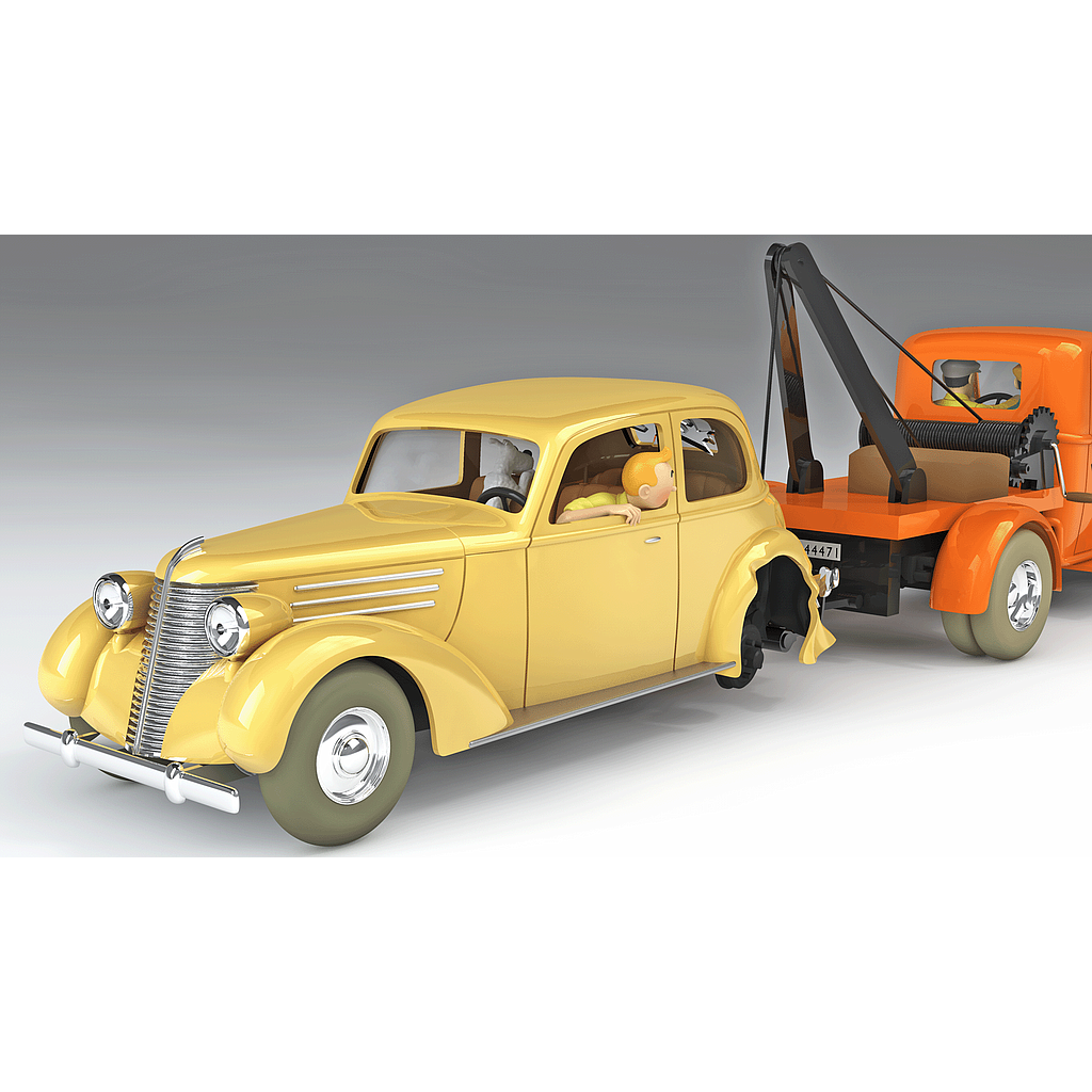 Voiture Tintin 1/43è #023 & #024 - La voiture accidentée + La dépanneuse Luxor "Le crabe aux pinces d'or" (1953)