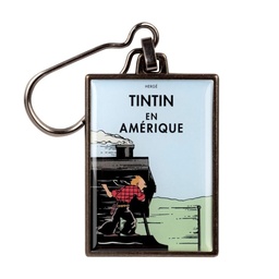 Figurine porte-clé métal Tintin - Couverture T03 En Amérique N/B colorisée