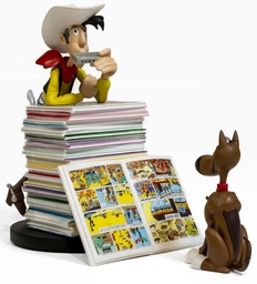 Figurine résine Lucky Luke - Collectoys - Lucky Luke & Rantanplan devant la pile de livres