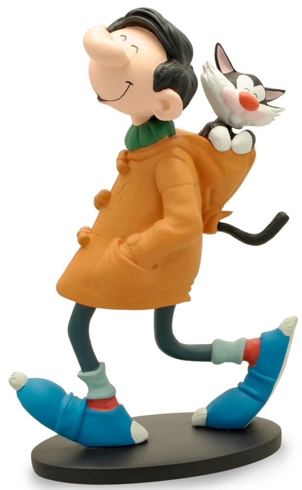 Figurine résine Gaston Lagaffe - Le chat dans la capuche du duffelcoat (Collectoys)