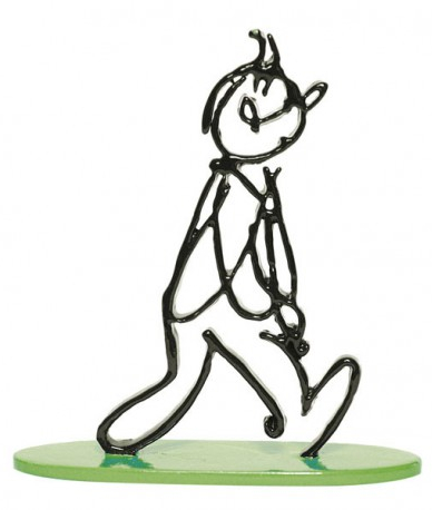Figurine métal Tintin en relief - Tintin et l'Alph-Art 14cm noir socle vert 777ex Signé à la main