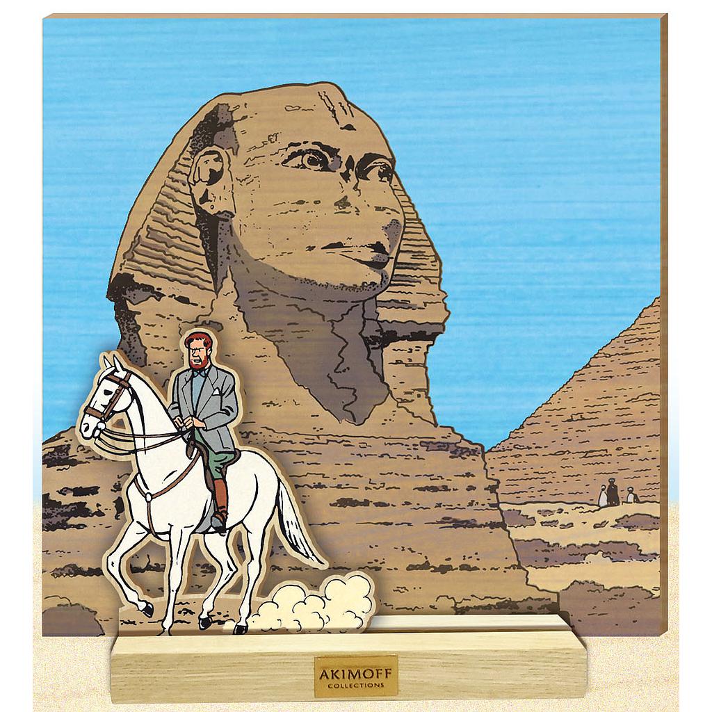 Figurine en bois + décor Blake & Mortimer - Mortimer à cheval devant le sphinx