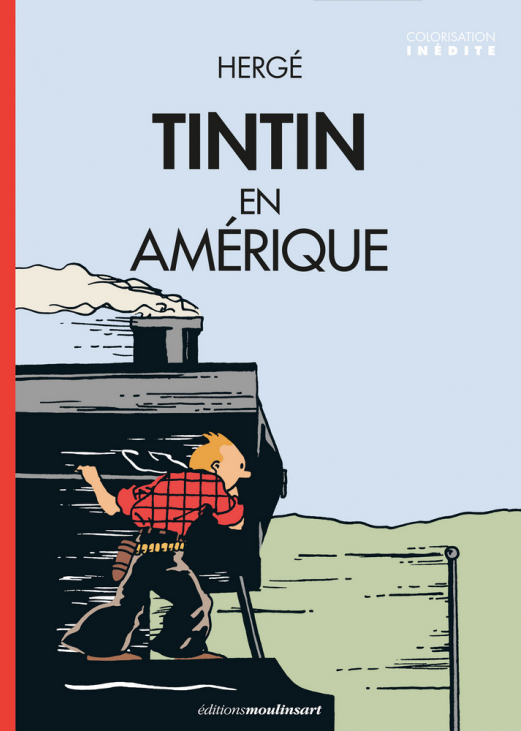Poster Hergé Couv Les aventures de Tintin N/B Colorisé T03 - Tintin en Amérique (50x70) (Couv. Locomotive)
