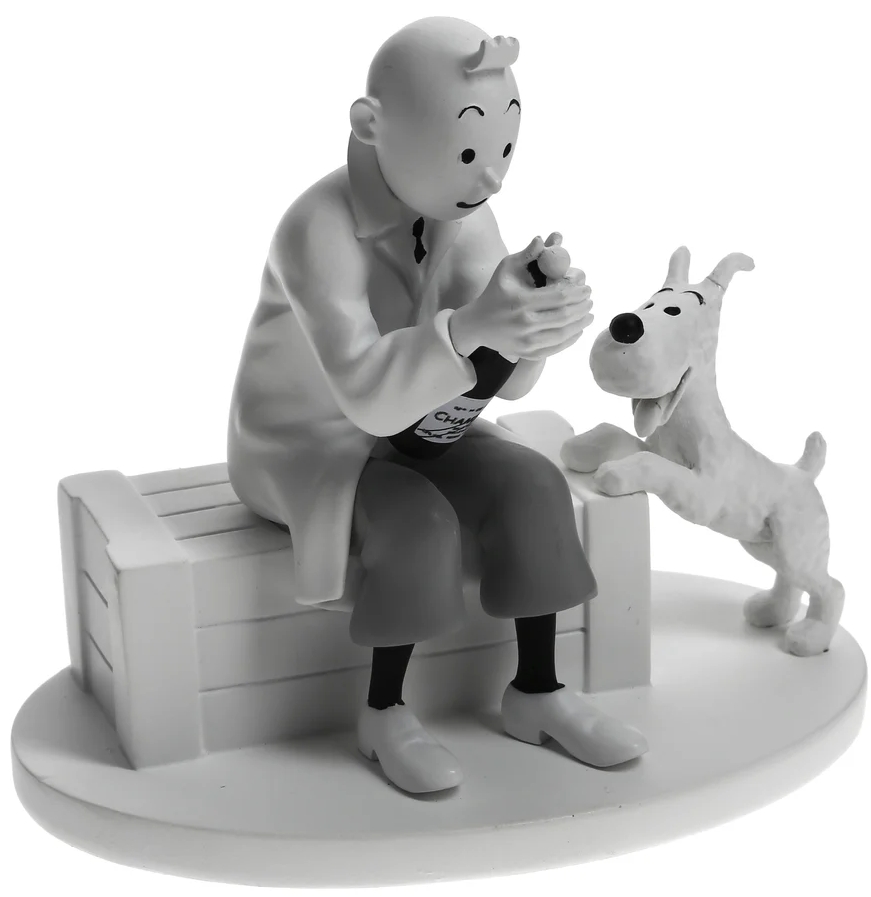 Tintin Figurine résine #209 N/B - Tintin prisonnier sur le Karaboudjan ouvre une boîte de crabe