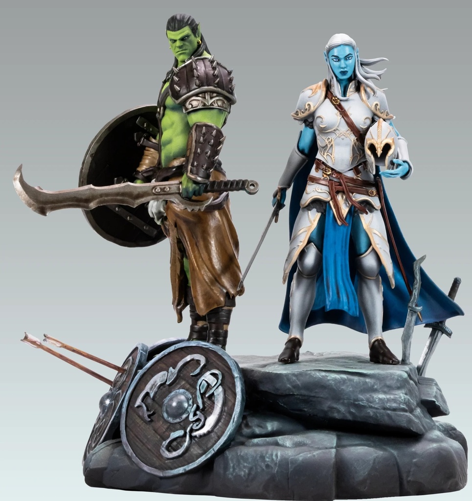 Figurine résine Mondes d'Aquilon - Elfes - Turuk ‘Bouclier’ & Lanawyn - Diorama des boucliers